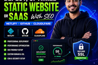 deploy, optimize static website or saas on netlify, github, cloudflare with seo