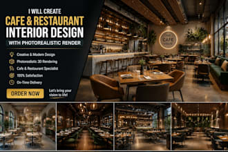 create cafe and restaurant interior design with photorealistic render