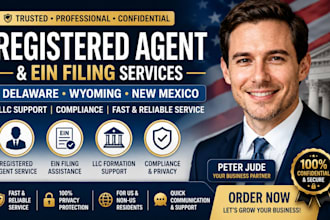 be your delaware, new mexico or wyoming registered agent,with ein filing