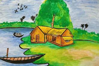 paint bangladeshi village watercolor landscape art
