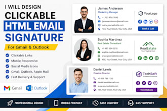 design clickable HTML email signature for gmail and outlook
