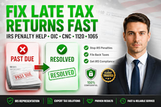 fix late US tax returns, reduce irs penalties, oic cnc relief, 1120 1065 filing