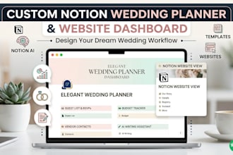 design  custom notion template wedding planner notion website dashboard,workflow