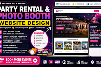 design party rental website with booking for event and photo booth website