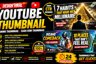 design viral youtube thumbnail, gaming thumbnail, cash cow thumbnail