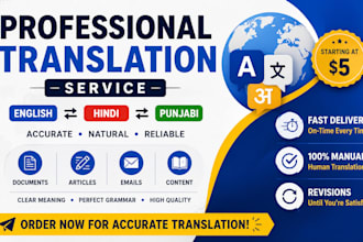 create accurate hindi, punjabi and english translations
