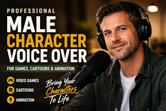 record male character voice over for video games, cartoons and animation