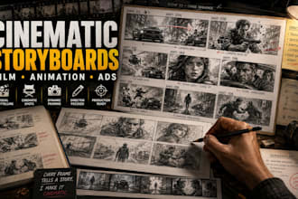 create cinematic storyboard for film animation and ads