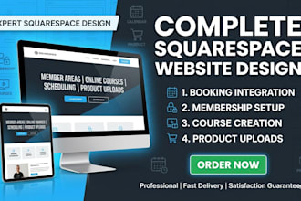 design squarespace website landing page booking membership course product upload