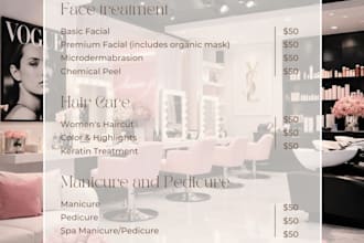 design an aesthetic price list menu for your beauty