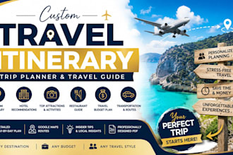 design,write, travel itinerary, tour planner travel budget planner, travel guide