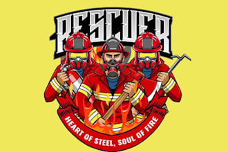draw firefighter mascot logo design with unlimited review