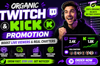 do organic twitch and kick promotion to boost live viewers and live chatters