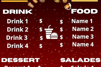 create a modern restaurant menu for you