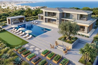 do backyard landscape design, 3d rendering and blueprints, 2d floor plan