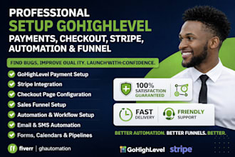 setup gohighlevel payment, checkout, stripe, automation, funnel