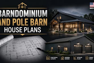 draw barndomium and pole barn house plans with pe stamp as licensed architect