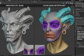 retopology stl scan mesh into clean quran topology for game cad or 3d printing