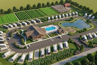 design 2d site plan, 3d landscape rendering, rv park, campground and farm design