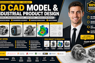 do 3d cad model, industrial product design, mechanical engineering design dfm