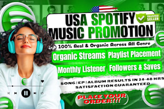 do organic USA spotify music promotion for song, ep and album with real streams