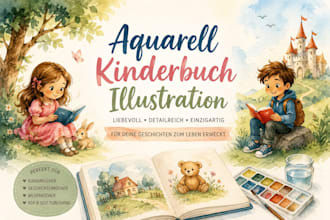 aquarell kinderbuchillustration für kinderbuch geschichtenbuch, buchillustration