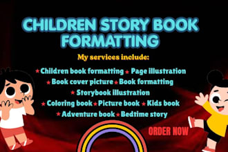 design children story book formatting, book cover picture and page illustration