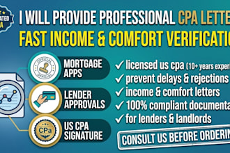 provide US CPA letter, CPA comfort letter and income verification letter