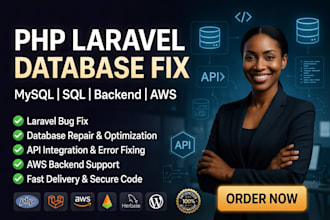 fix PHP laravel database bugs, mysql sql backend API, AWS issues, database issue