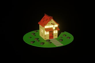 model a low poly house in blender
