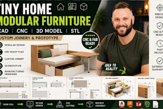 tiny home modular furniture cad, cnc stl, custom joinery 3d prototype model