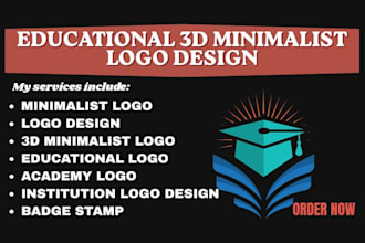 design an educational, school, college and university 3d minimalist design logo