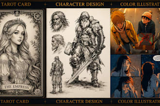 draw tarot cards board game illustration and fantasy card design