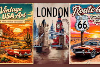 design custom vintage retro travel posters mid century modern art