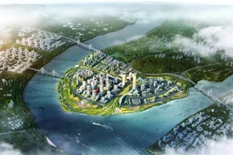 design 3d waterfront city masterplan large scale mixed use urban planning render