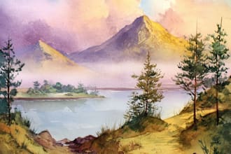 paint fantasy landscapes in watercolor