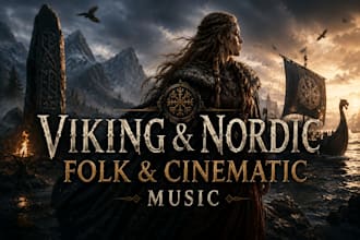 create viking, nordic folk cinematic fantasy vocals and epic music