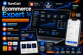 design modern surecart ecommerce website with subscriptions and checkout setups