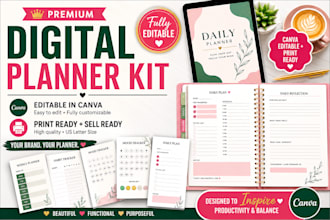design a premium branded daily planner kit in canva