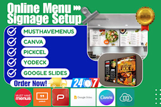 setup online menu digital signage musthavemenu canva pickcel yodeck google slide