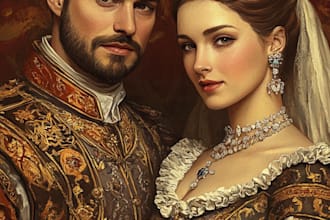 a royal couple portrait in renaissance painting style