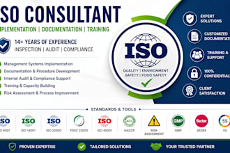 implement iso 9001, 14001, 22000, 45001, fssc 22000, sedex, haccp, gmp, tpm, 5s