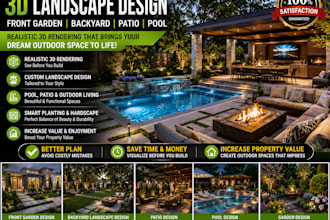 design front garden backyard patio and pool in realistic 3d rendering