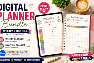 create an editable weekly and monthly planner bundle in canva