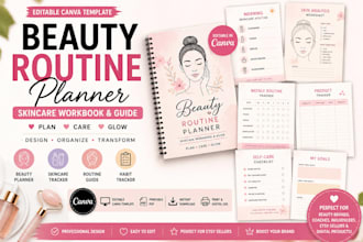 design canva beauty routine planner skincare workbook editable guide