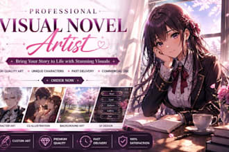 create anime visual novel character art and cg illustration