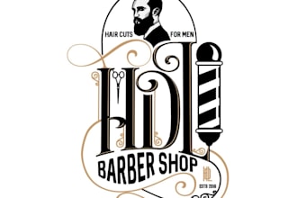 do hand drawn barber shop logo for your brand