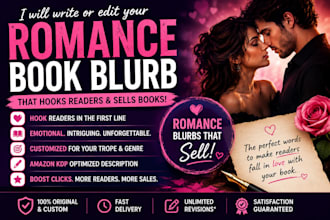 professionally write or edit your romance book blurb that hook readers