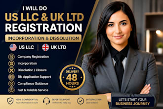 do US llc, UK ltd company registration incorporation and dissolution in 48hours