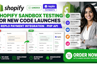 shopify sandbox testing for new code launches replo payment integration php api